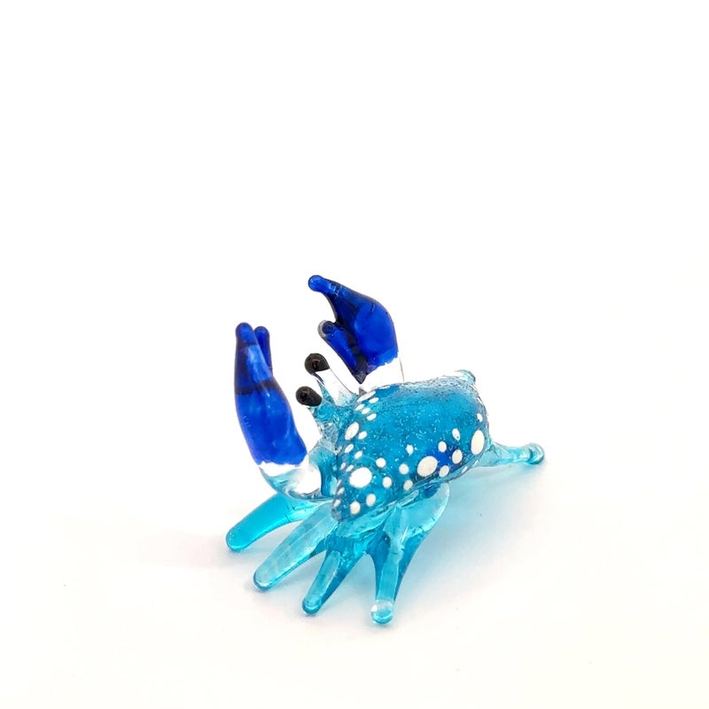 ZOOCRAFT Blown Glass Blue Crab Figurine Handmade Miniature Ornament Aquarium Marine Collection - Image 2